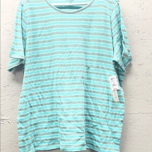 Women's Striped Short-Sleeve Crewneck Tee - Aqua/White